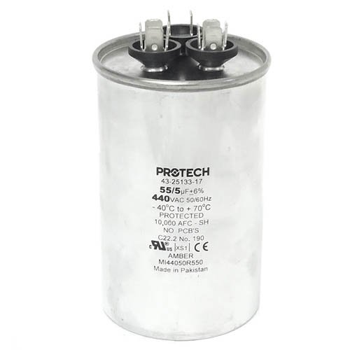 【RT-174433】 43-25133-17 -Rheem OEM Round Replacement Dual Run Capacitor 55 + 5